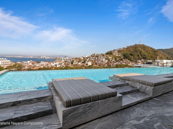 Modern furnished studio condo in Zona Romántica Puerto Vallarta with rooftop pool and ocean views